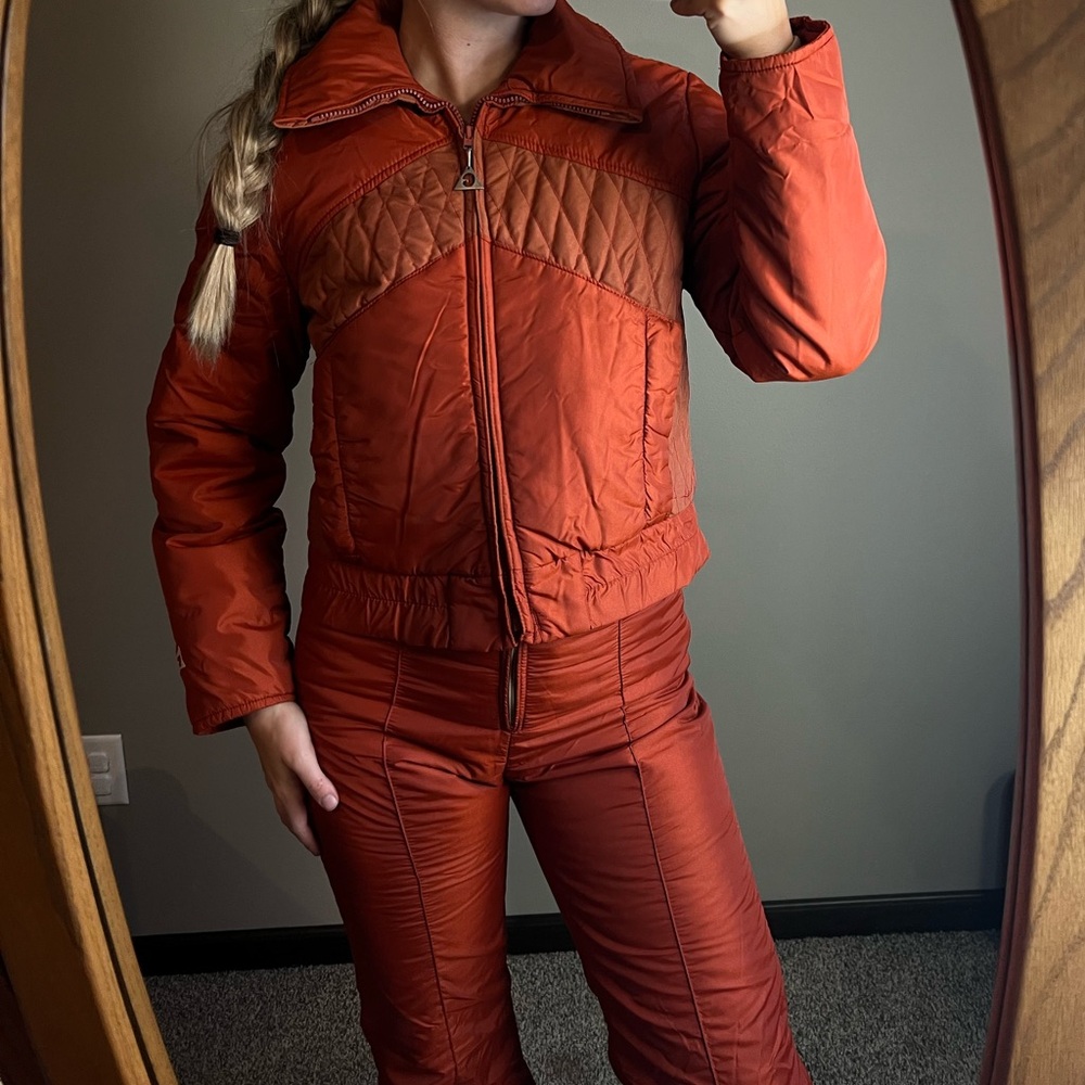 70s Vintage Gerry Weber Women's Rust Quilted Ski Jacket & Bibs